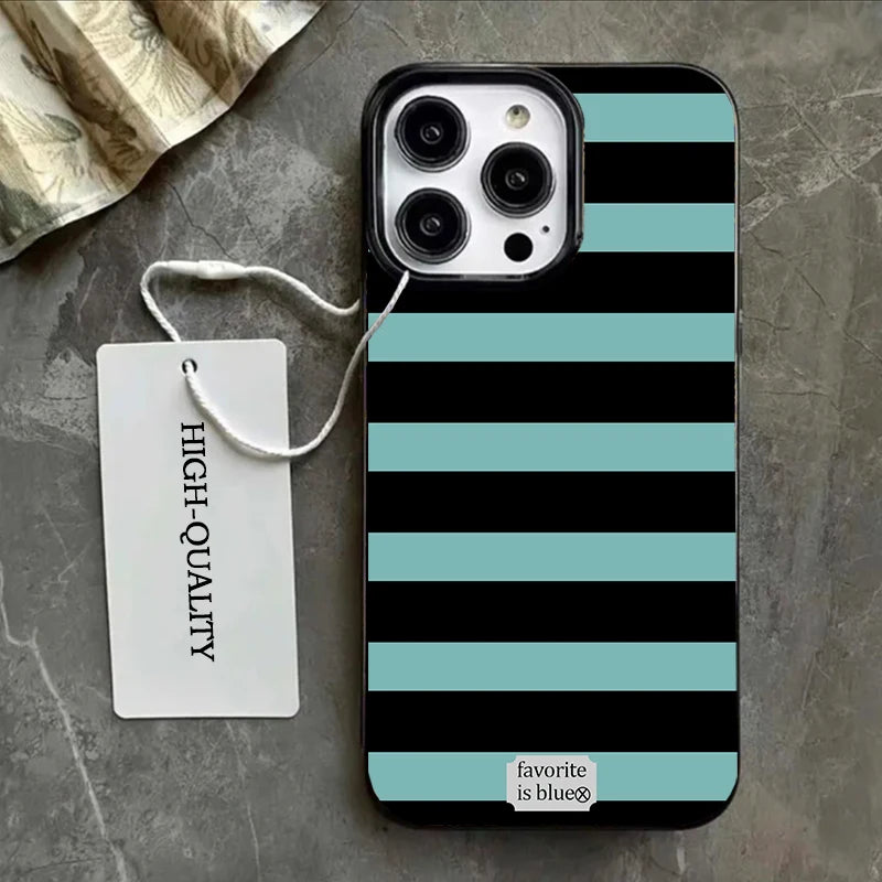 Minimalist Blue Stripe Phone Case For IPhone 16 17 Air Pro Max 15 14 13 12 11 Plus Niche Y2K Flexible Cover Protective Fundas