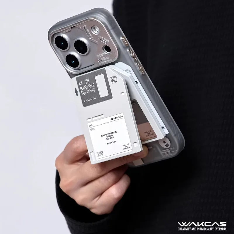 WAKCAS Frosted Phone Cover for iphone 16/17/17pro Max Floppy Disk Design Magnetic Suction Anti-fall Shell Phone Protective Case
