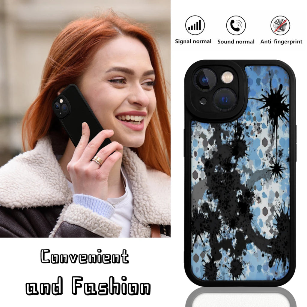 Phone Case Black Blue Abstract Splash Pattern For Iphone X To Iphone 16 Pro Max Outdoor And Daily Use