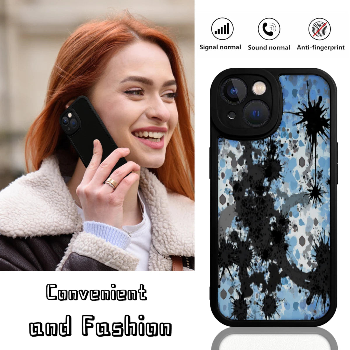 Phone Case Black Blue Abstract Splash Pattern For Iphone X To Iphone 16 Pro Max Outdoor And Daily Use