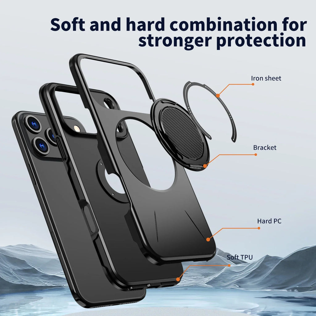 360° Magnetic Bracket Case For iPhone 17 14 15 16 Plus 12 13 17 Pro Max For Magsafe Wireless Charge Armor Shockproof Cover