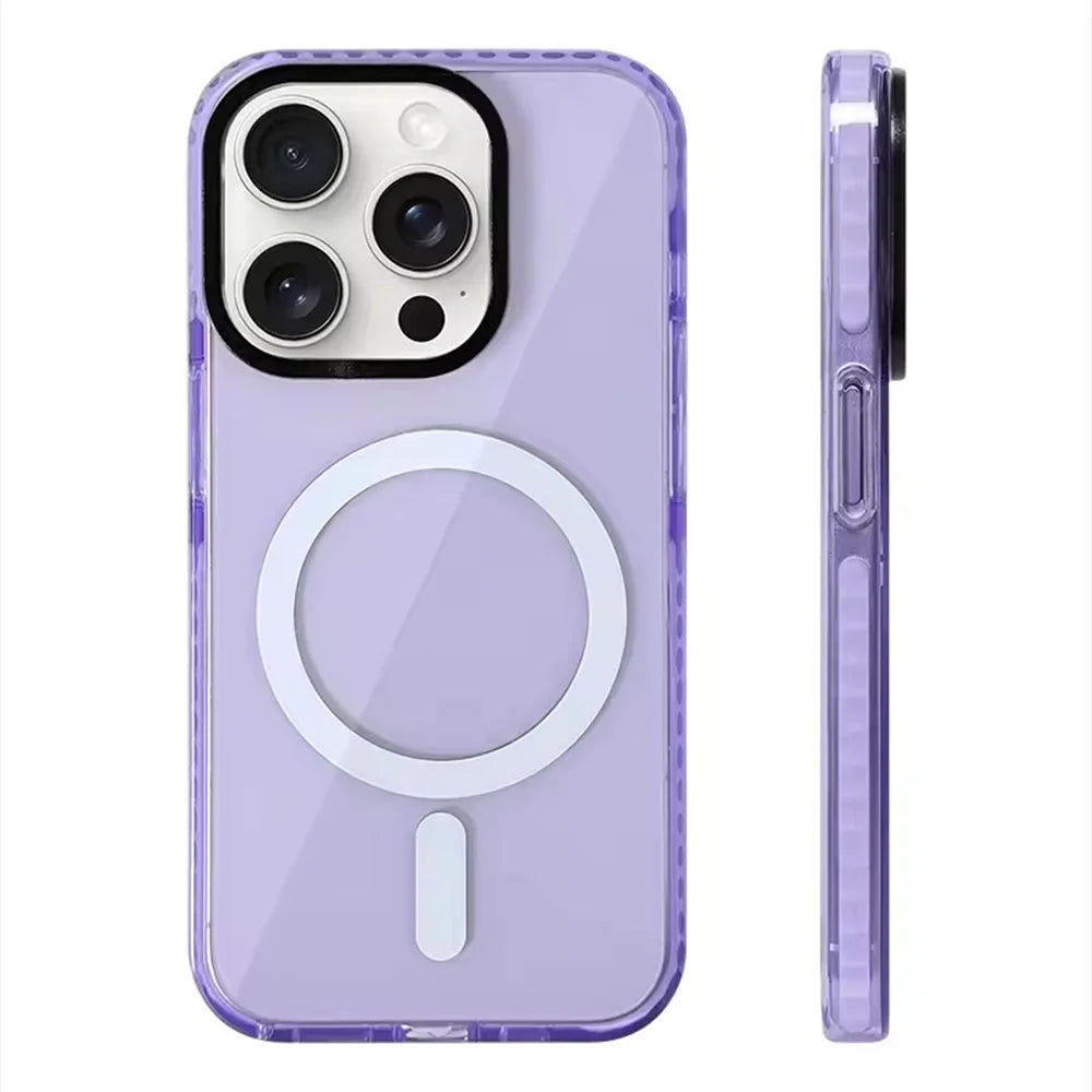 Neon Color Transparent Crystal Case For iPhone 16 Pro Max 14 11 12 13 15 Pro Max Plus For MagSafe Magnetic Protection Back Cover