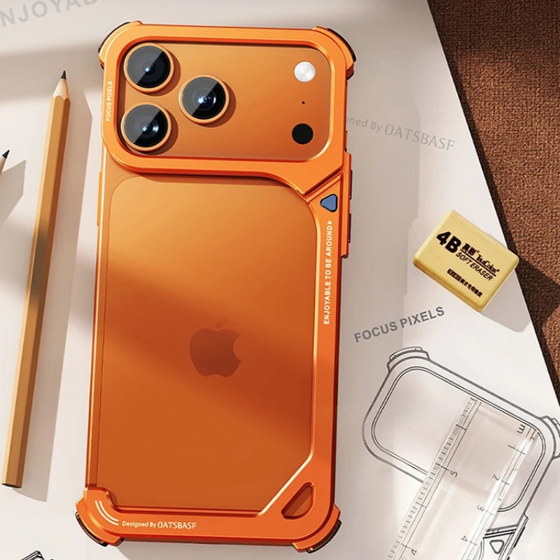 Oatsbasf 9-Shaped Metal Frameless Phone Case for iPhone 17 Pro Max/Pro/Air with Stand Magsafe Minimalist Bumper Shockproof Cover