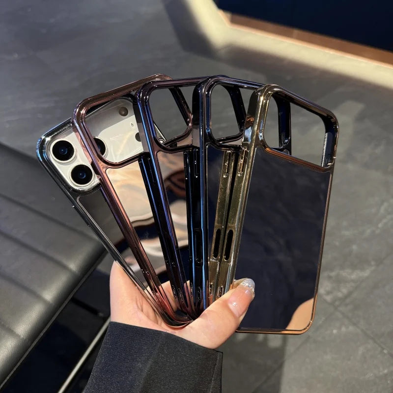 Luxury Plating Make Up Mirror Phone Case For iPhone 17Air 16 15 14 13 12 11 17 Pro Max Plus Hard Acrylic Shockproof Bumper Cover