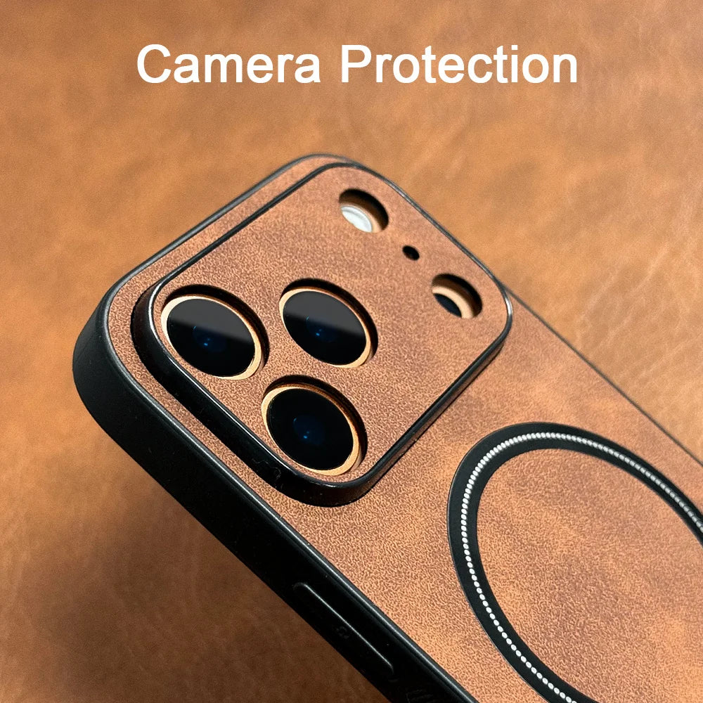Business Faux Artificial Leather Phone Cases for IPhone 17 16 15 14 13 12 11 Pro Max for Magsafe Magnetic Wireless Charge Cover
