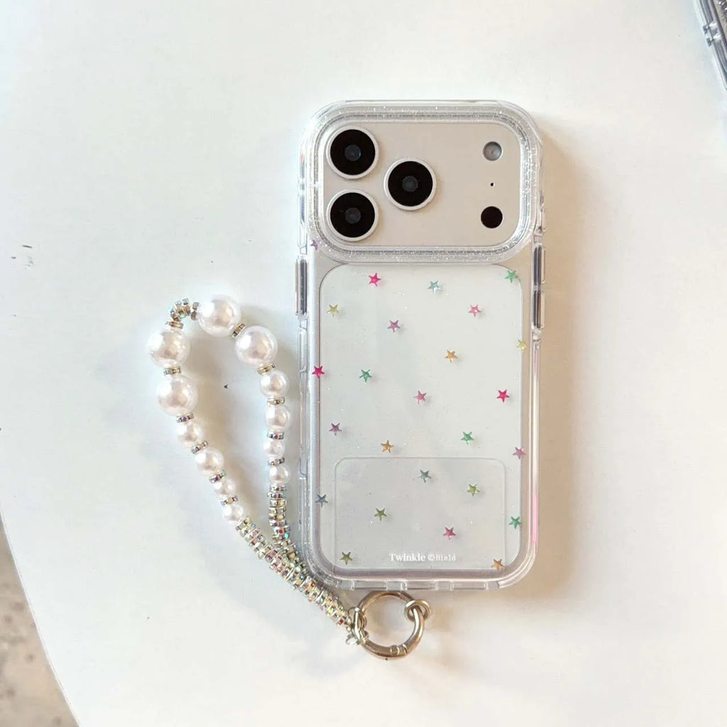 Glitter shiny stars imd shell back cover for iphone 17 16 pro max 13 14 15 promax ins protector phone case bracelet capa