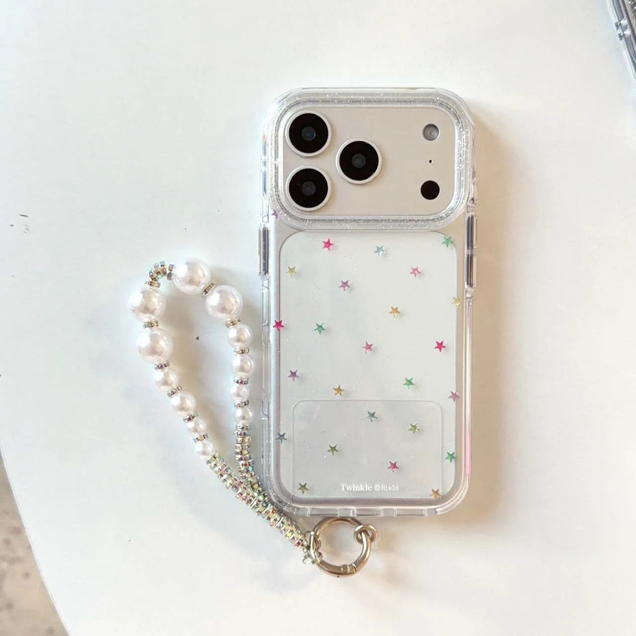 Glitter shiny stars imd shell back cover for iphone 17 16 pro max 13 14 15 promax ins protector phone case bracelet capa