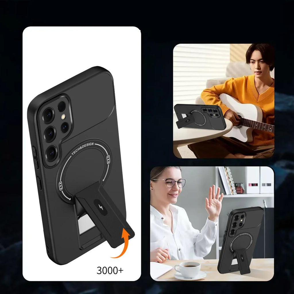 Luxury Matte Magnetic Phone Case For Samsung S26 Ultra S24 Plus S23 S22 S25 Ultra For Magseafe Fold Ring Holder Protection Cover