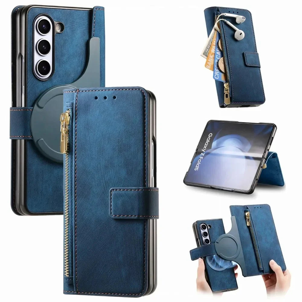 2 in 1 Detachable Zipper Cards Solt Wallet Phone Case for Samsung Galaxy Z Fold 7 6 5 4 3 Fold7 Fold6 Fold5 Fold4 Leather Cover