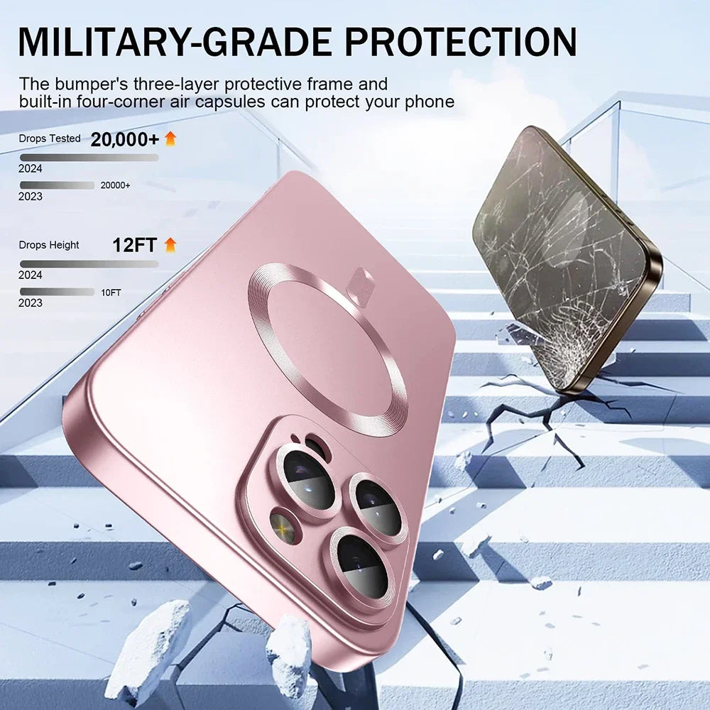 Matte Magnetic For Magsafe Silicone Phone Case For iPhone 17 16 E 15 14 13 12 11 Pro Max Plus Air Soft Metal Luster Cover funda