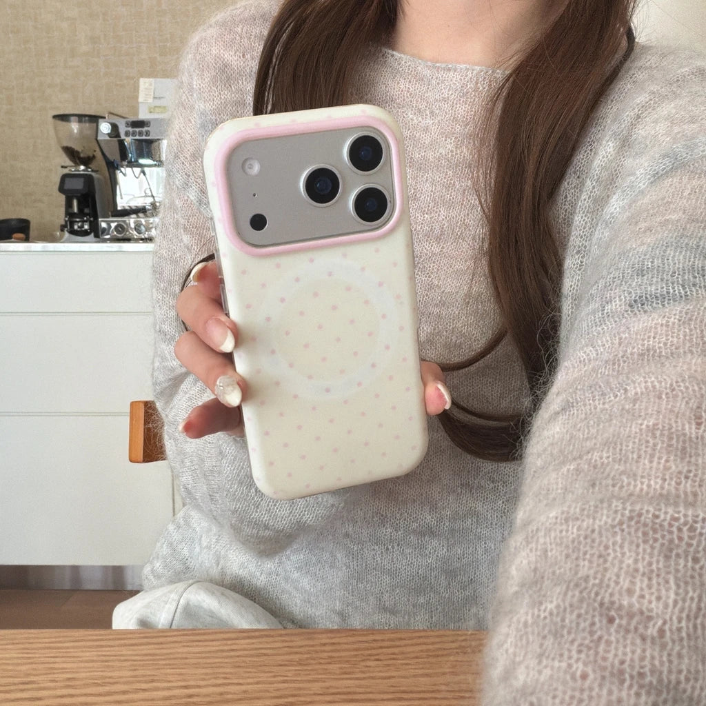 Korean Style Aesthetic Color Collision Polka Dot Magnetic Shockproof Protective Phone Cover Case for IPhone17 16 15 14 Pro Max