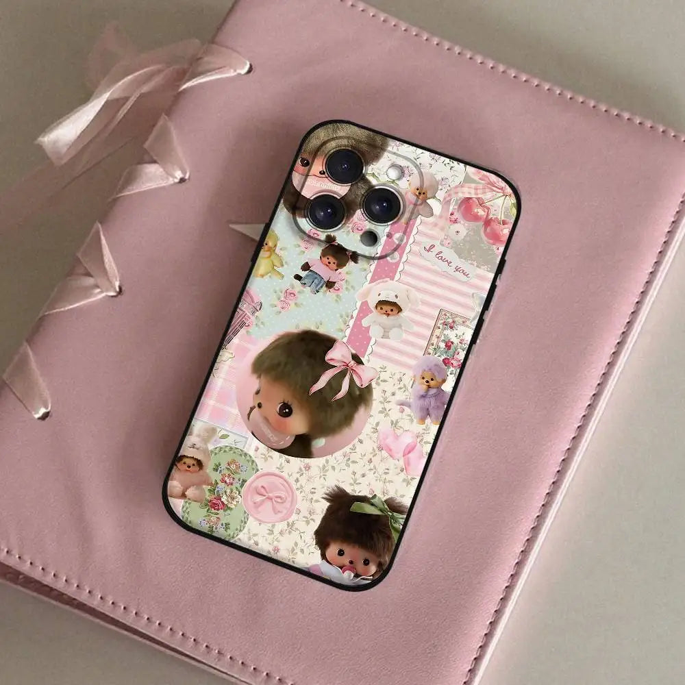 Cute M-monchichiS Kawai Phone Case For IPhone 1716 15 14 13 Pro Max 11 12 Mini X Xs XR Black Silicone Cover