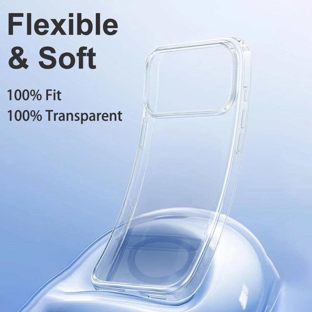Luxury Transparent Phone Cases For iPhone 17 16 15 11 12 13 14 Pro Max Plus Air XR X Soft TPU Silicone Back Cover Clear Case