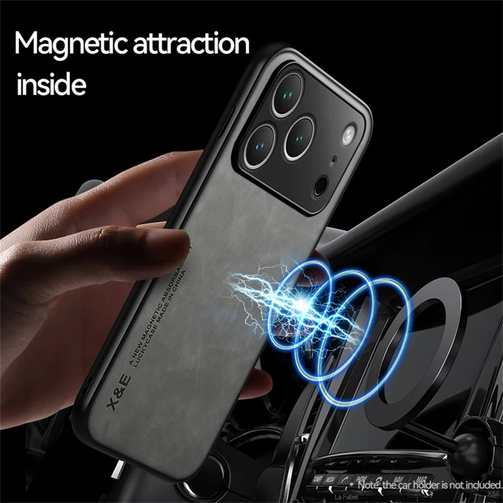 Luxury Shockproof Matte Lambskin Leather Magnetic Phone Case for iPhone 17 Air 16 14 13 12 11 15 Pro Max Mini XR XS 8 Plus Cover