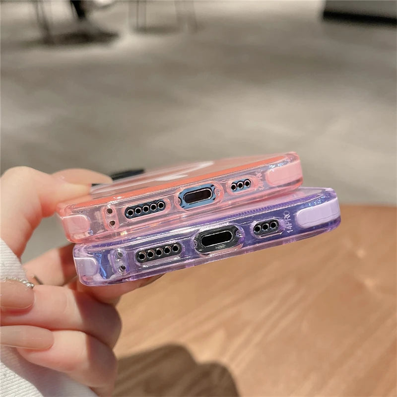 Neon Color For Magsafe Transparent Case For iPhone 17 16 13 15 14 11 12 Pro Max Air Wireless Charge Cases For iPhone 15 16 Plus