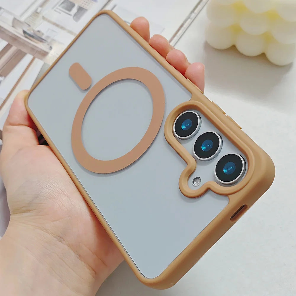 For Samsung S26 S25 Ultra Transparent Magnetic Case Wireless Charging Hard Shockproof Cover For Samsung S24 FE S23 Plus S22Ultra
