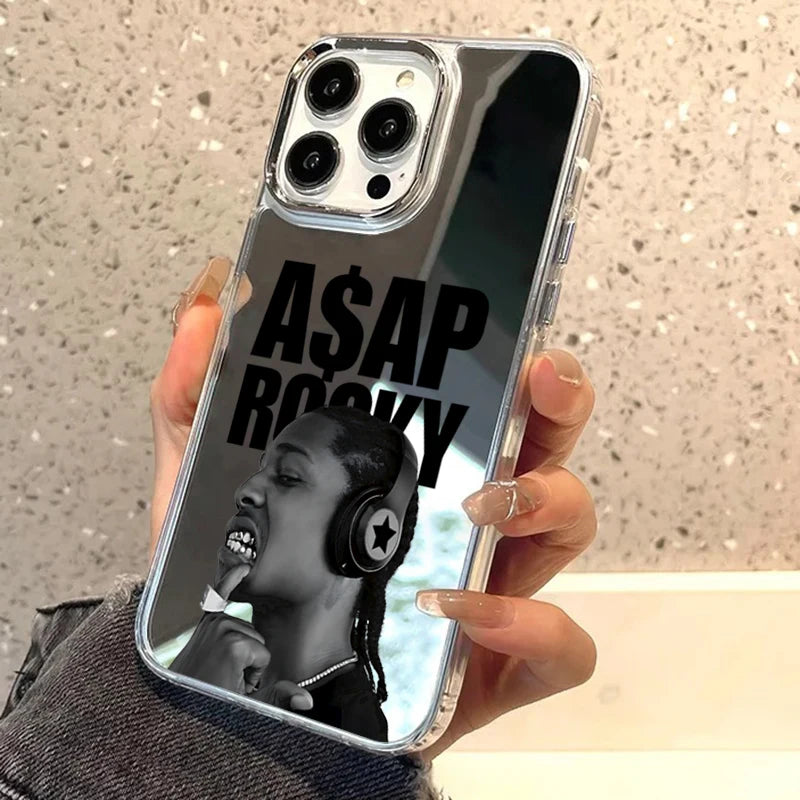 Hip Hop ASAP Rocky Mirror Phone Case for iPhone 11 12 13 14 15 Pro 16 17 Pro Max Plus 16E Clear Shockproof Protective Back Cover