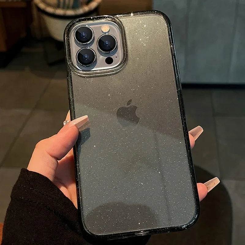 Pink Glitter Bling Clear Soft Case for IPhone 16 15 14 13 11 12 Pro Max 17 Air Plus X XS XR 16Pro I Phone i17 Women Fundas Cover