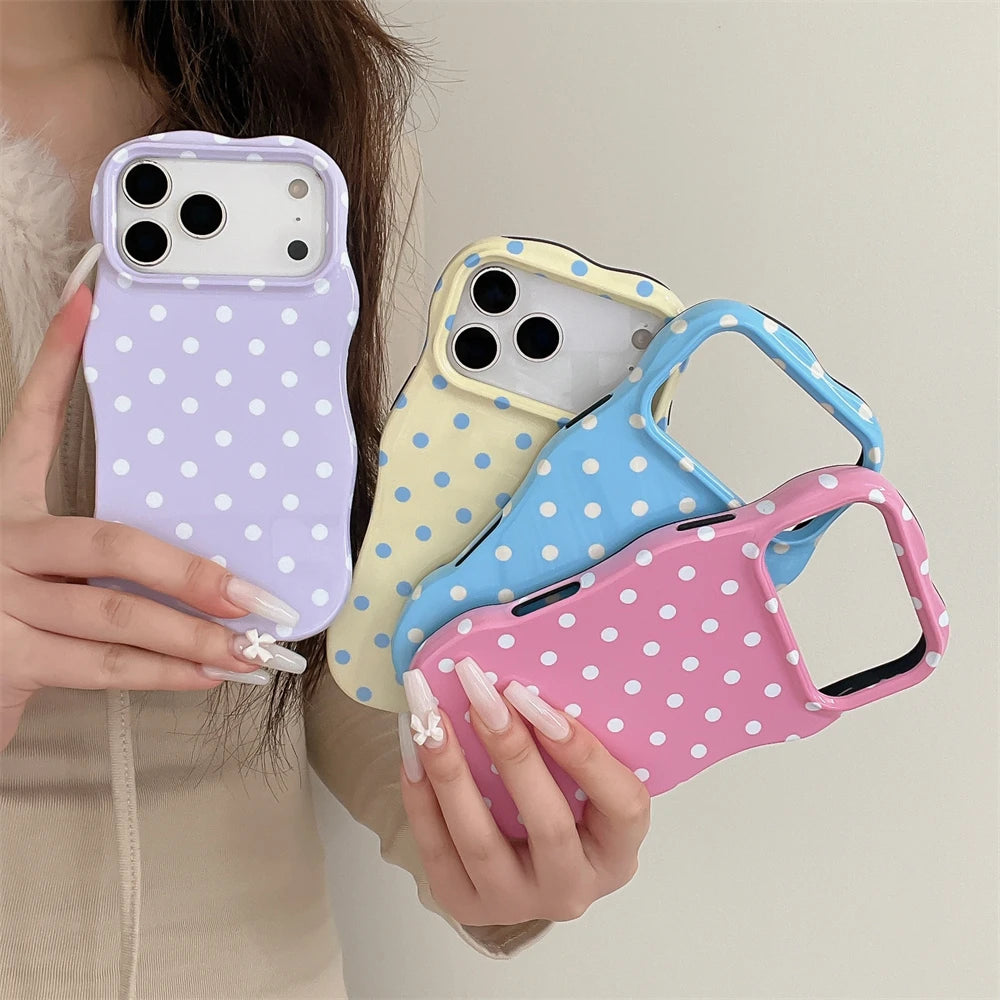 Cute 3D Wavy Pattern INS Polka Dot Small Fresh Mobile Phone Case for iPhone 17 16 15 14 13 Pro Max Ultra Slim Shockproof Cover