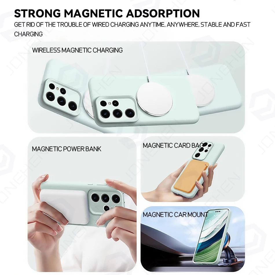 Original Liquid Silicone For Magsafe Magnetic Case For Samsung Galaxy S25 S24 S23 S26 Ultra S22 Plus Protection Shockproof Cover