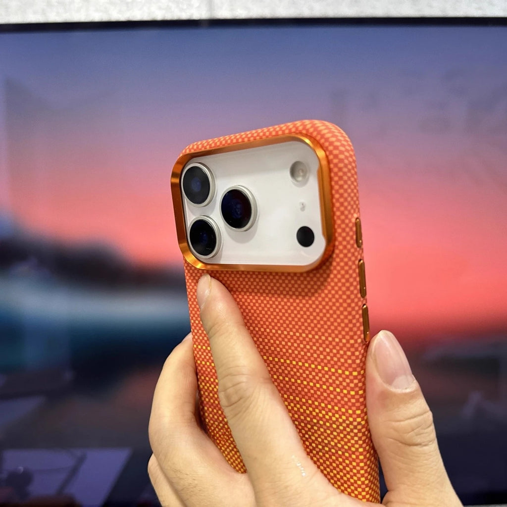 Fashion Orange Plaid Magnetic Case for iPhone 17 Pro Max Magnets Carbon Phone Cover Camera Lens Protection Fundas Hard PC Shell