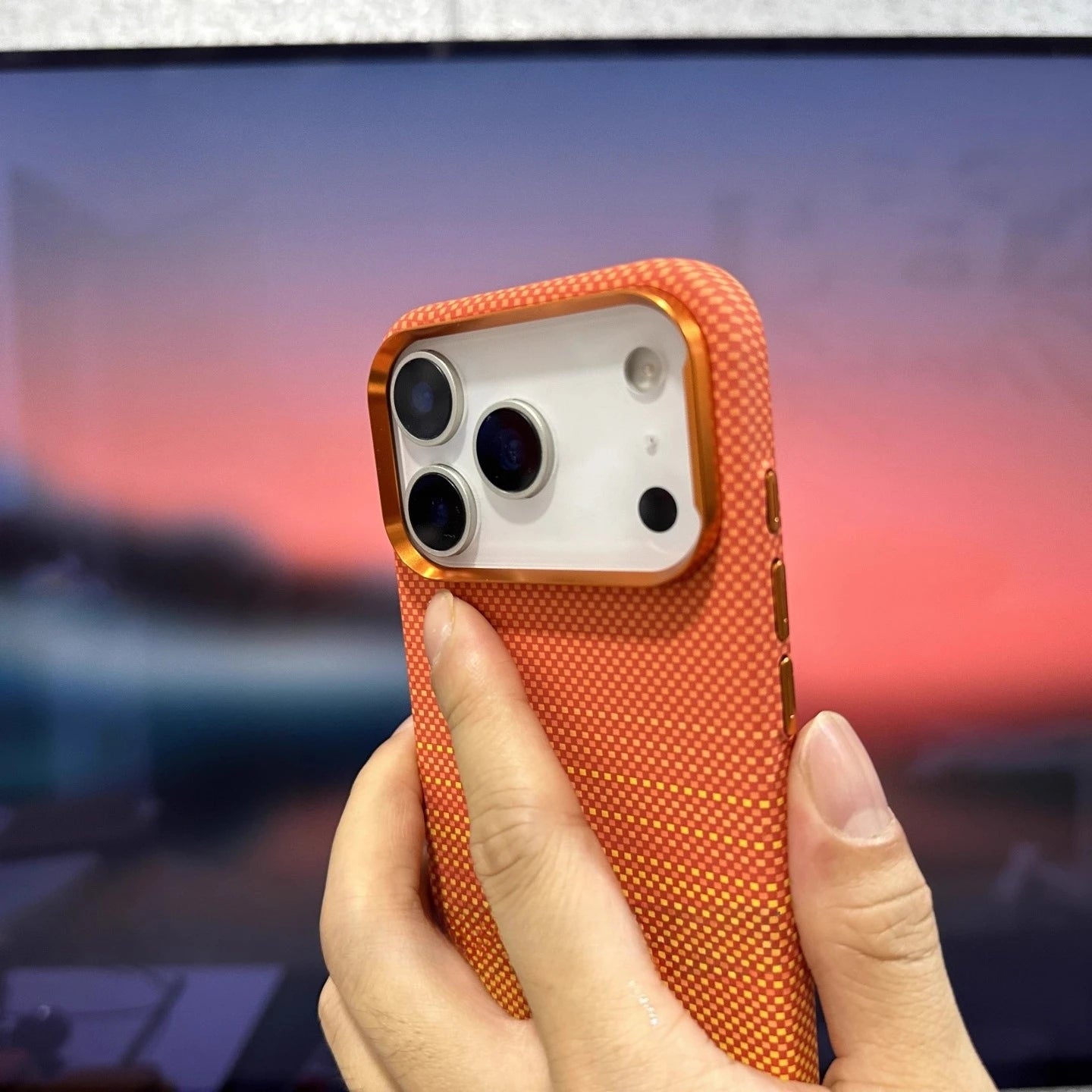 Fashion Orange Plaid Magnetic Case for iPhone 17 Pro Max Magnets Carbon Phone Cover Camera Lens Protection Fundas Hard PC Shell