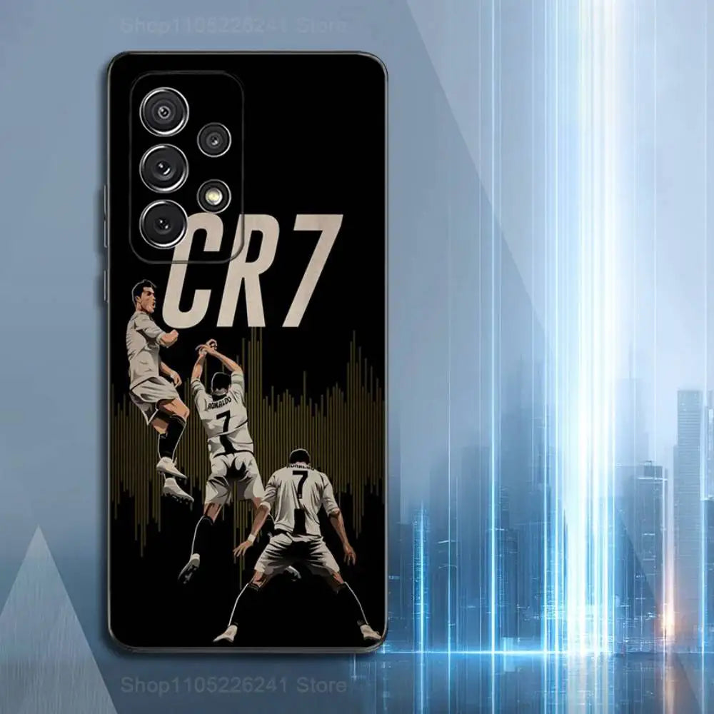 Football R-RoNalDo-ES CR7 Phone Case For Samsung S22,S21,S20,S10,S9,S25,S24,S23,Ultra,FE,Plus,Lite,Soft Silicone Black