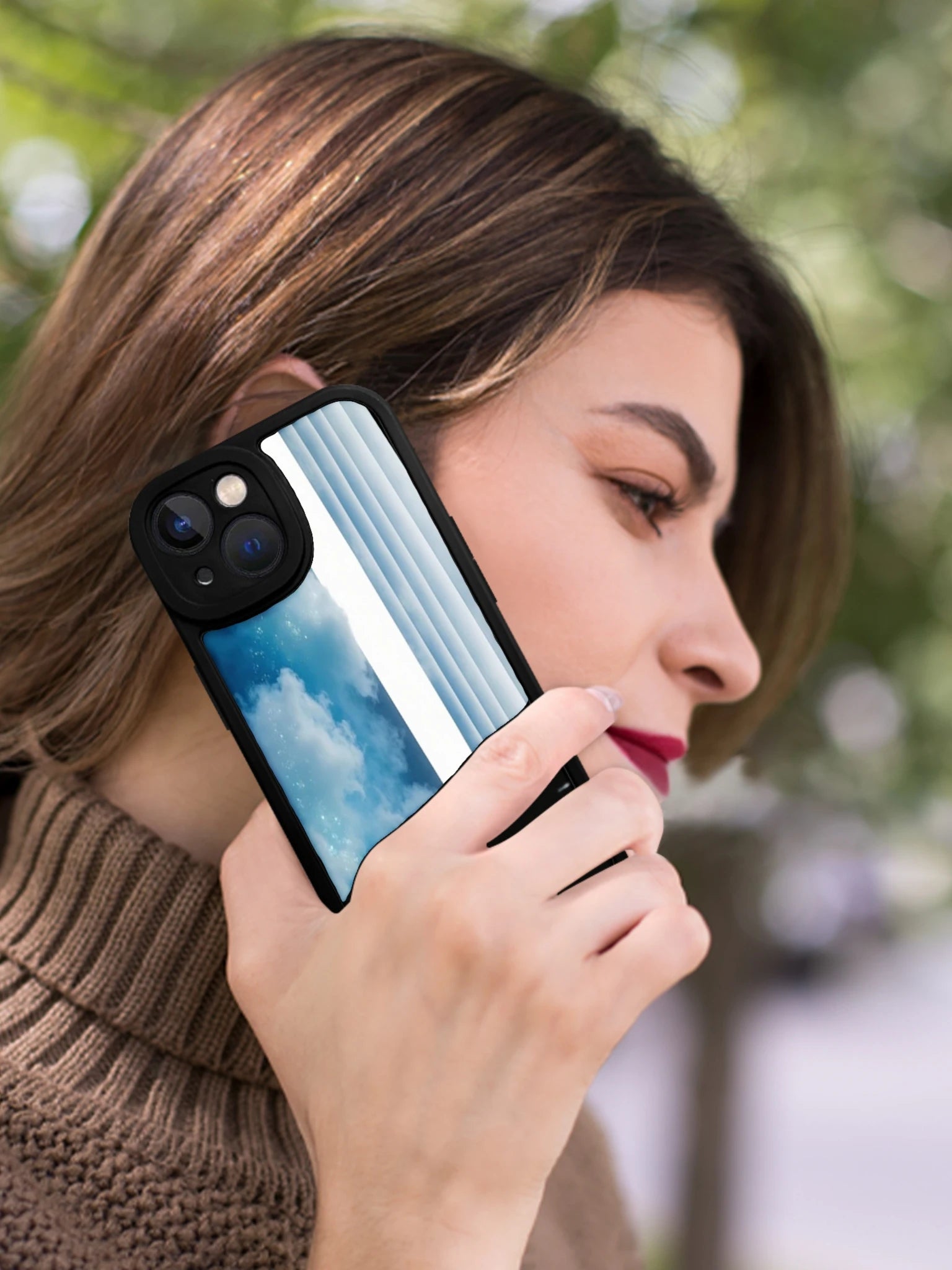 Phone Case Blue Sky Clouds And Vertical Stripes Pattern For Iphone X To Iphone 16 Pro Max Outdoor Travel And Daily Use