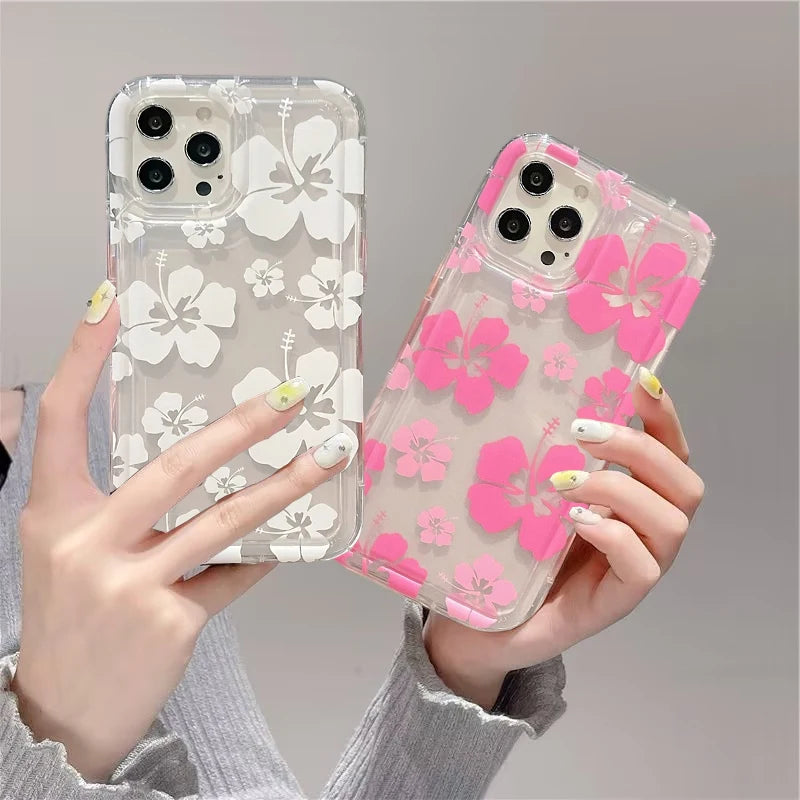 Pink Flower Case For Samsung Galaxy S25 Ultra S24 S23 S22 S21 Ultra Plus Note 20 S20 Ultra S25+ S24+ Casing Clear Airbag