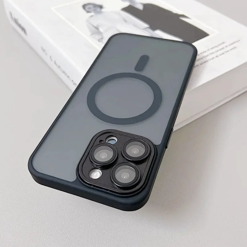 Luxury Magnetic Matte Translucent Armor Shockproof Case for iPhone 16 13 15 14 12 11 Pro Max for Magsafe Wireless Charge Cover