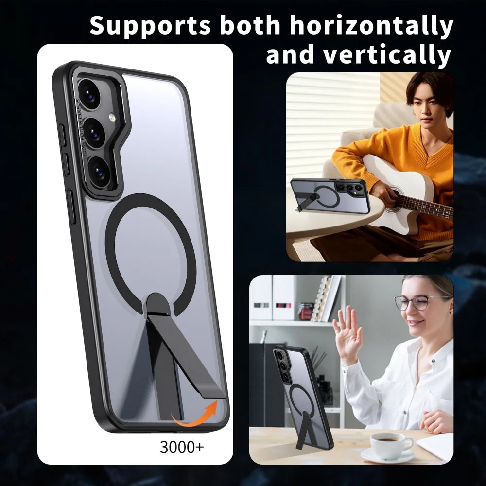 Luxury For Magsafe Wireless Magnetic Charging Stand Case For Samsung S26 S25 S24 S23 Ultra Plus S24 FE Edge Holder Clear Cover