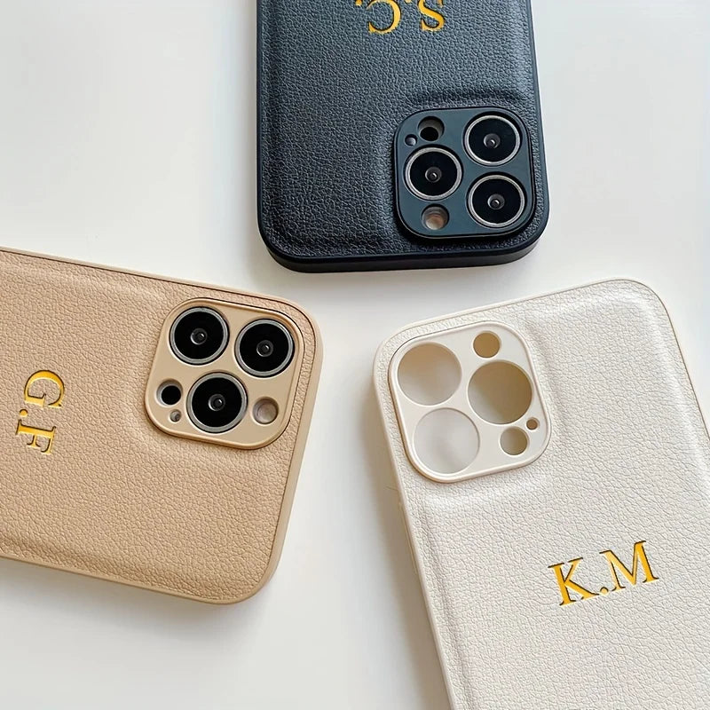 Personalised Custom Name Initial DIY Phone Case For iPhone 17 Air 16e 16 15 14 13 12 11 Pro Max Mini Plus X XS XR Leather Cover