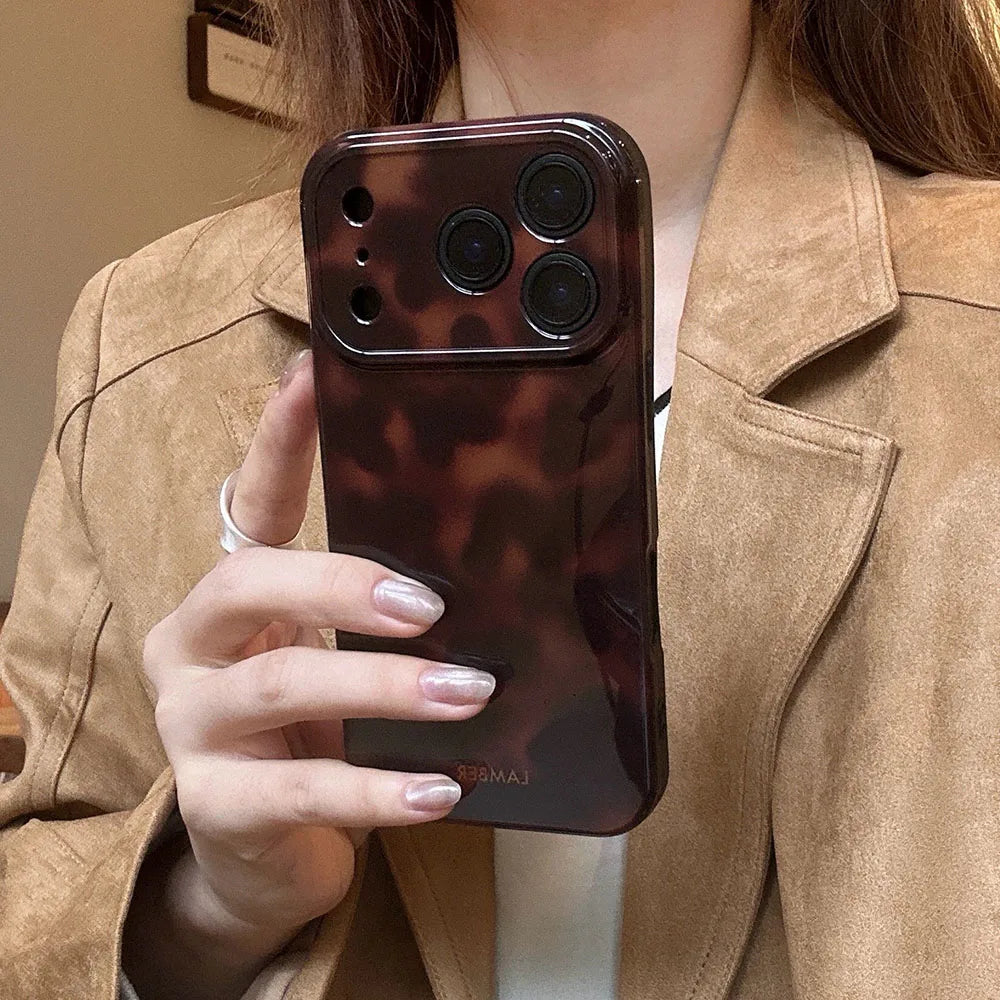 Amber Retro Leopard Print Phone Case For iPhone 17 16 15 14 13 12 11 Pro Max 15 Plus 17Air Shockproof Dustproof Soft Back Cover