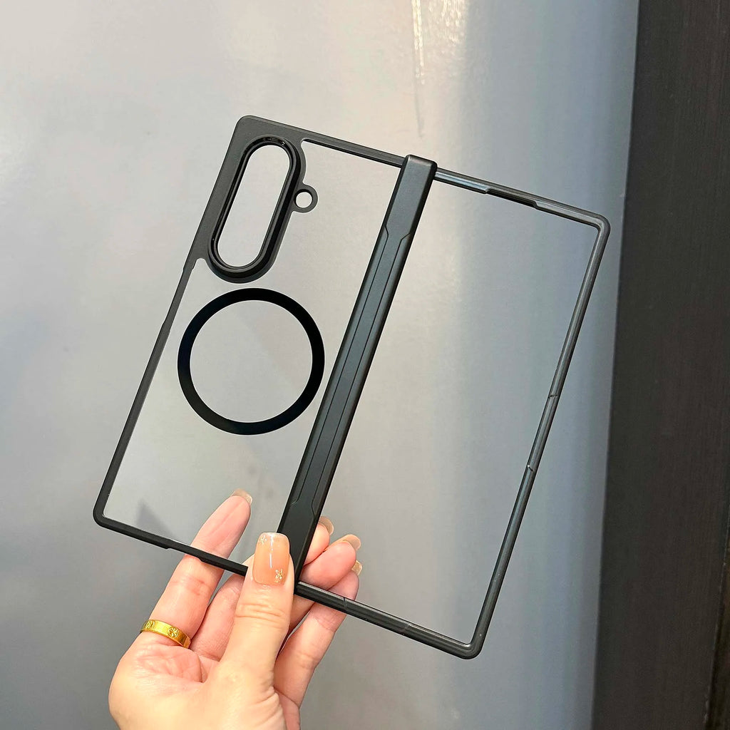 Matte Translucent TransparentHard PC Hinge Magsafe Case For Samsung Galaxy Z Fold 7 6 5 Magnetic Wireless Soft Frame Back Cover