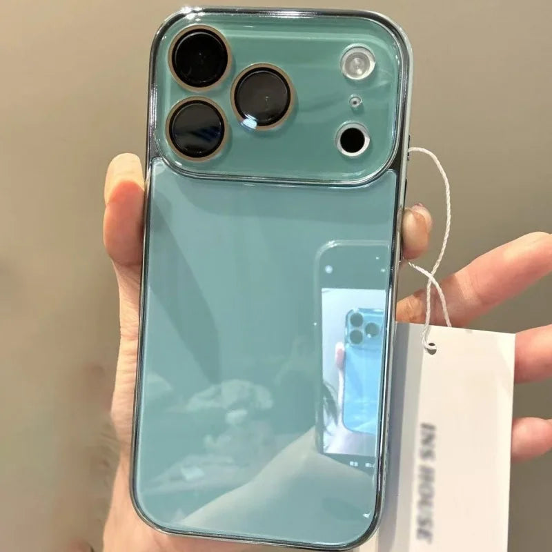 Luxury ice-Tempered Glass Camera Case for iPhone 17 16 15 14 13 12 11 Pro Max Plating Candy Armor Shockproof Glossy Hard Cover