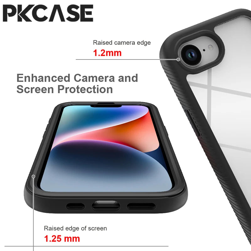 PKCASE 3 in 1 Transparent Hybrid Armor Shockproof Case For iPhone 17 Air 16 15 14 13 Mini 12 11 Pro Max Plus Cover