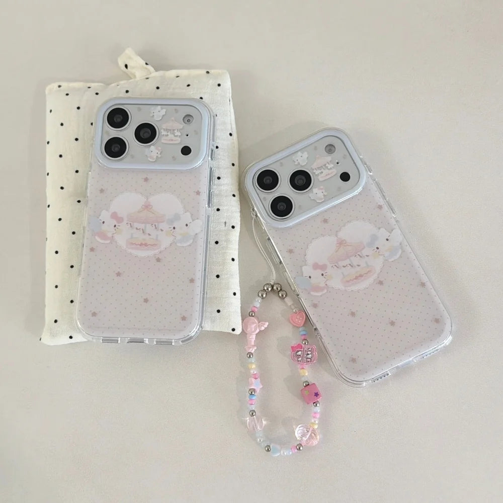 Korean Hello Kitty Glitter Cute Angel KT Cat Phone Case For iPhone 17 16 15  Pro Max Cover With Chain Shockproof Cases Funda