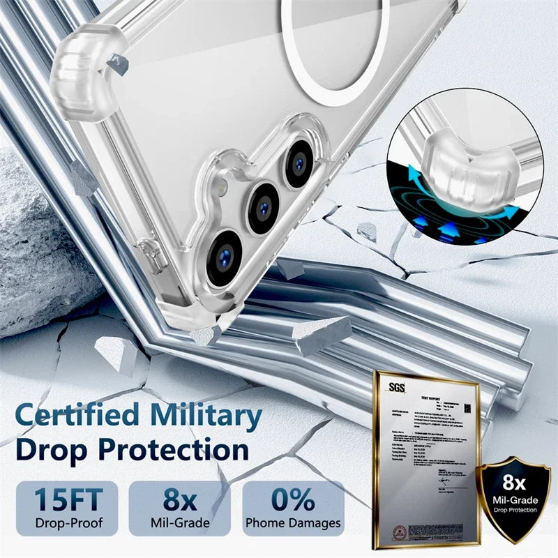 Armor Shockproof Transparent Case For Samsung Galaxy S26 S25 S24 S23 S22 S21 Note 20 Ultra Plus S24FE S25FE For Magsafe Cover