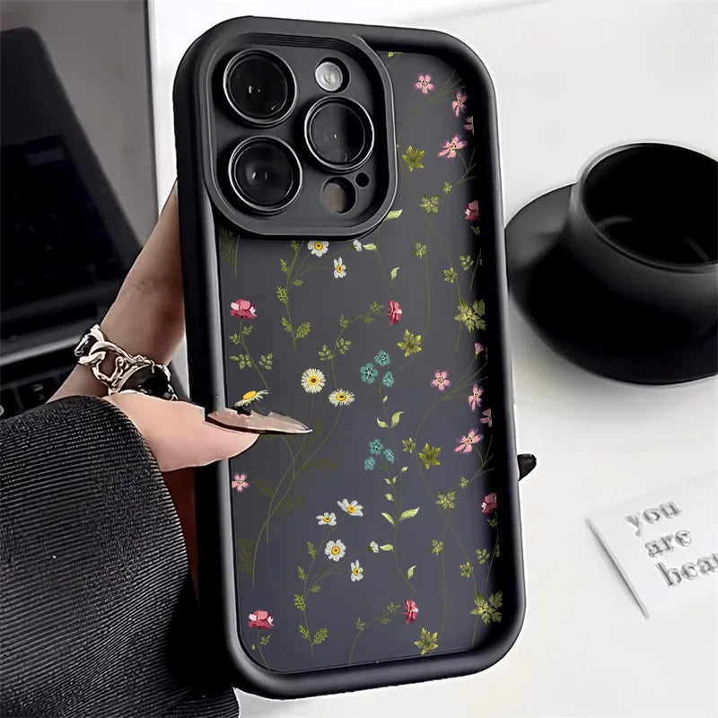 Soft TPU Flower Painted Phone Case For iPhone 17 16 Pro Max 11 13 15 14 12 Air 16E 17promax 16promax Shockproof Funda Covers