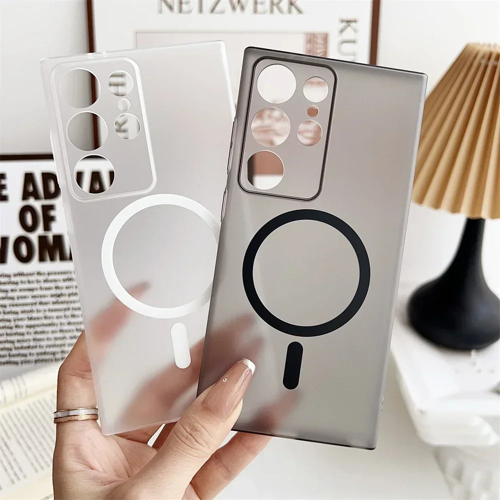 Luxury Hard PC Matte Slim Case for Samsung Galaxy S24 S23 S25 Ultra S22 Plus S20 FE Magnetic Transparent Thin Clear Cover