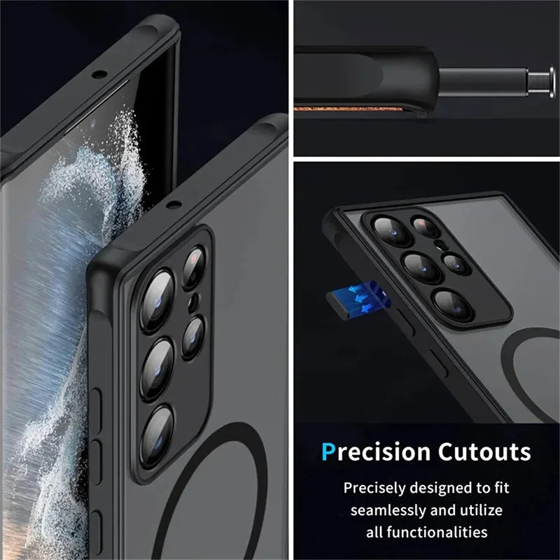 For MagSafe Magnetic Solid Color Soft TPU Frame Matte Translucent Phone Case For Samsung S26 Ultra S24 S22 S23 S25 Ultra Plus