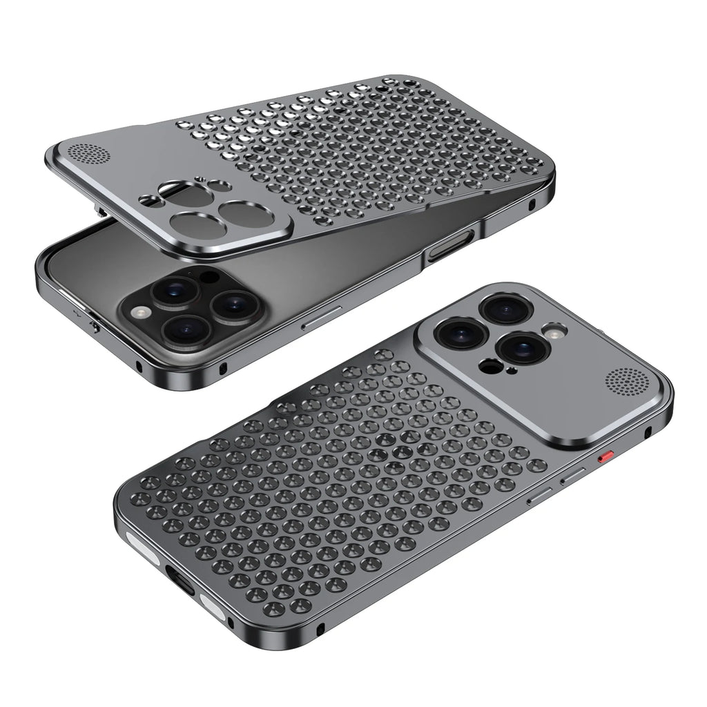 Mac Pro Honeycomb Grid Mesh Cooling Metal Snap Fastener Case for iPhone 16 17 Pro Max 15 14 13 12 Alloy Aromatherapy Cover