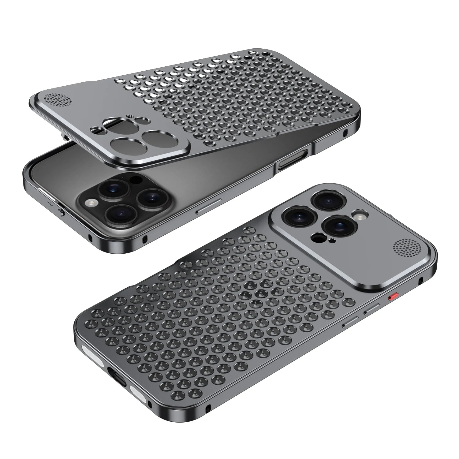 Mac Pro Honeycomb Grid Mesh Cooling Metal Snap Fastener Case for iPhone 16 17 Pro Max 15 14 13 12 Alloy Aromatherapy Cover