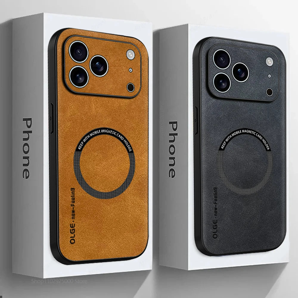 Luxury Texture Skin-friendly PU Leather Slim Case For IPhone 17Pro Max Air 16 15 14 13 12 Plus Magnetic Charging Anti-Drop Cover