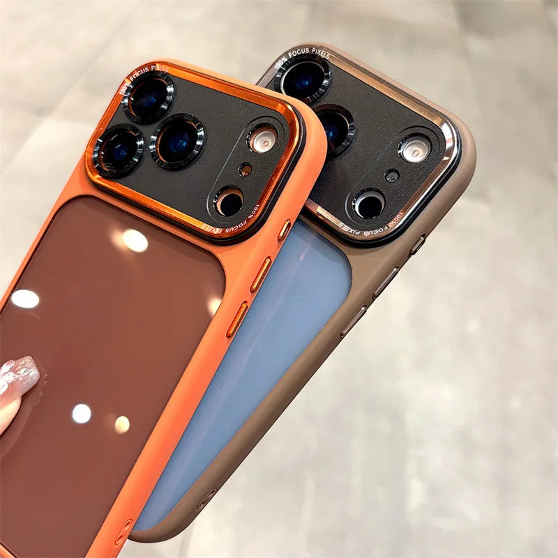 High-end Metal Camera Ring Case for iPhone 17 Pro Max，17 Pro，Smoke Black Translucent Cover with Acrylic Military Shockproof