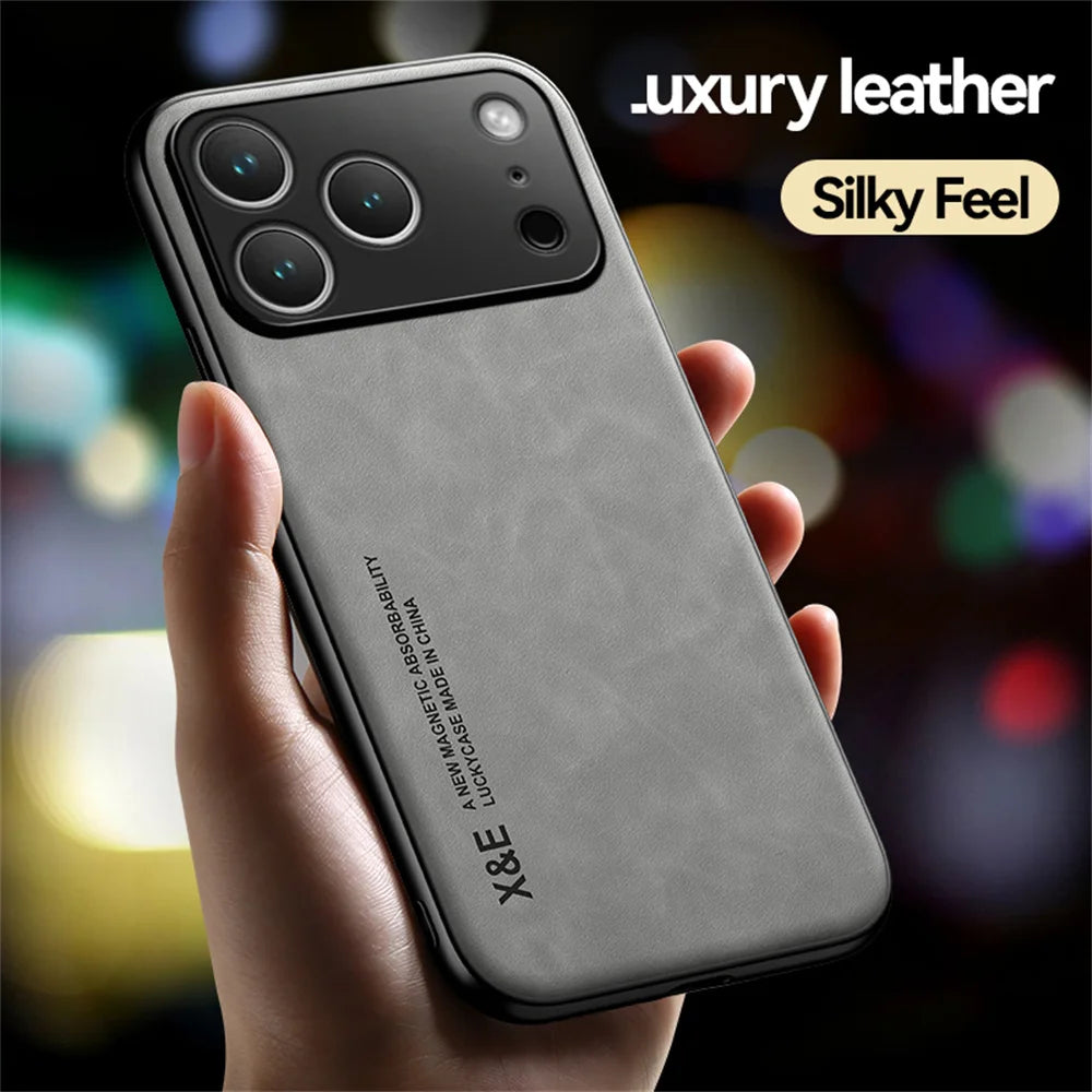 Luxury Shockproof Matte Lambskin Leather Magnetic Phone Case for iPhone 17 Air 16 14 13 12 11 15 Pro Max Mini XR XS 8 Plus Cover