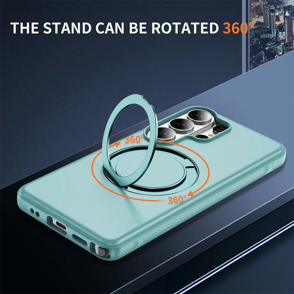 Luxury Non-Slip Armor Rotating Folding Magnetic Stand Phone Case For Samsung S26 Ultra s26 Plus Pure Matte Anti-Shock Back Cover