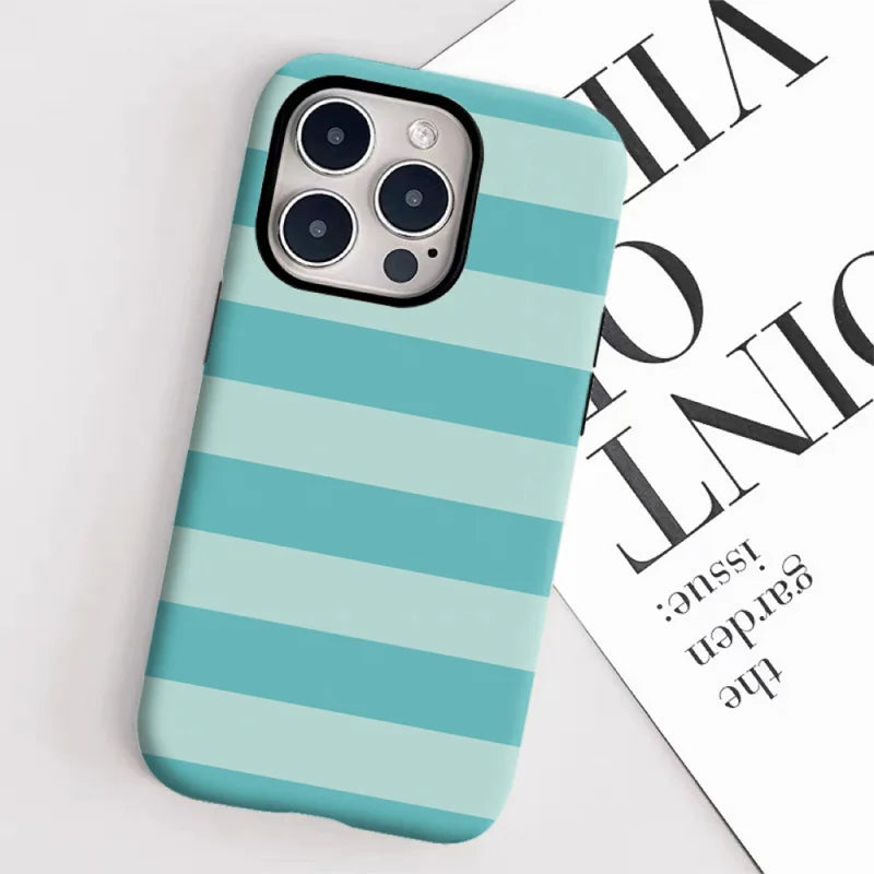 Fresh - green stripes Phone Case for iPhone16ProMax 15 14 14 12mini 7Plus XR 2in1 tough glossy case