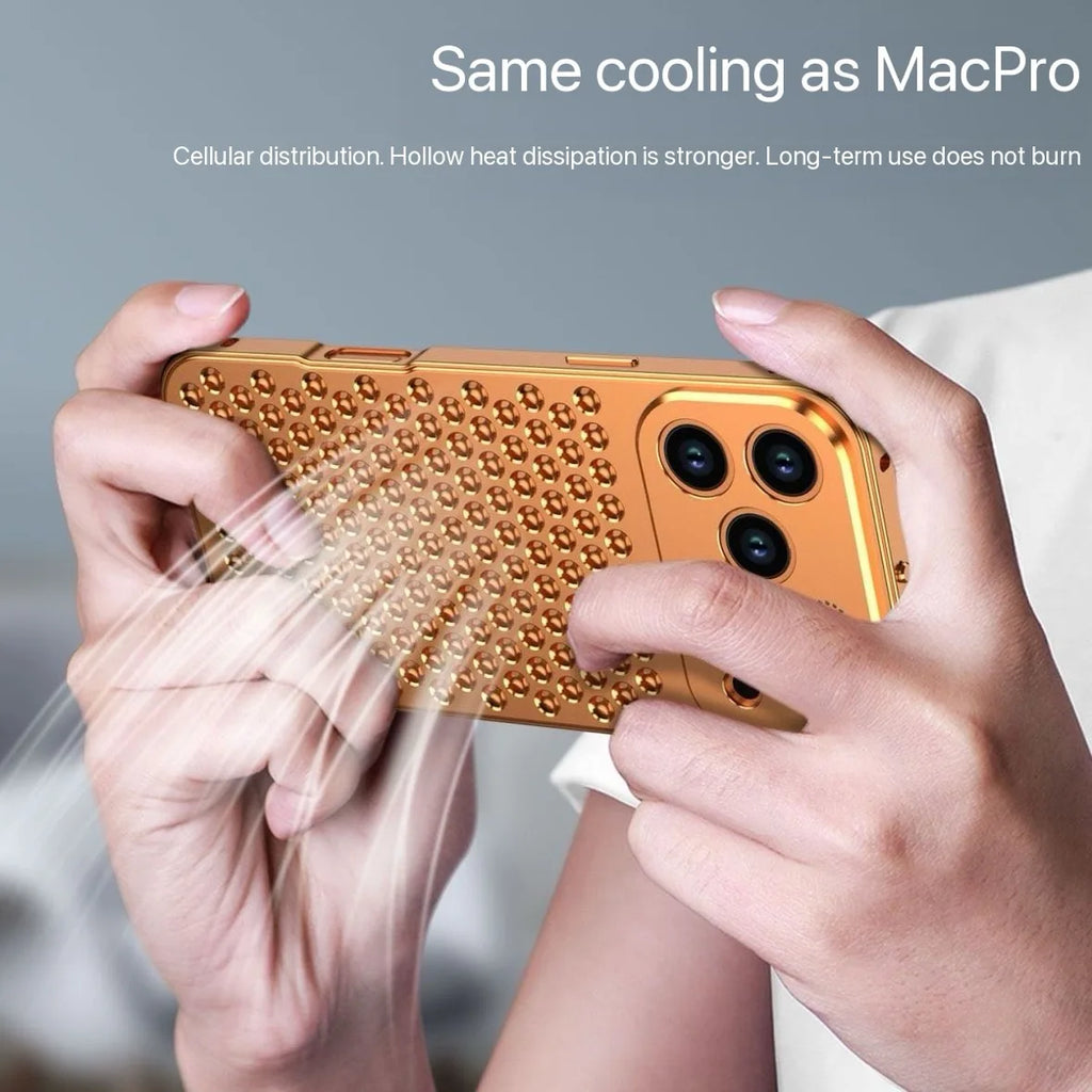 Mac Pro Honeycomb Grid Mesh Cooling Metal Snap Fastener Case for iPhone 16 17 Pro Max 15 14 13 12 Alloy Aromatherapy Cover