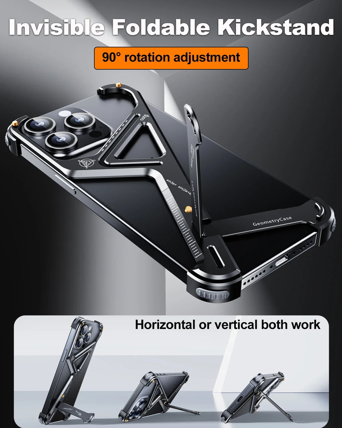 Eary Frameless Phone Case for iPhone 16 15/14 Pro Max Racetrack Shaped Cool Design Aluminum Matal Bumper Shockproof Phone Cover
